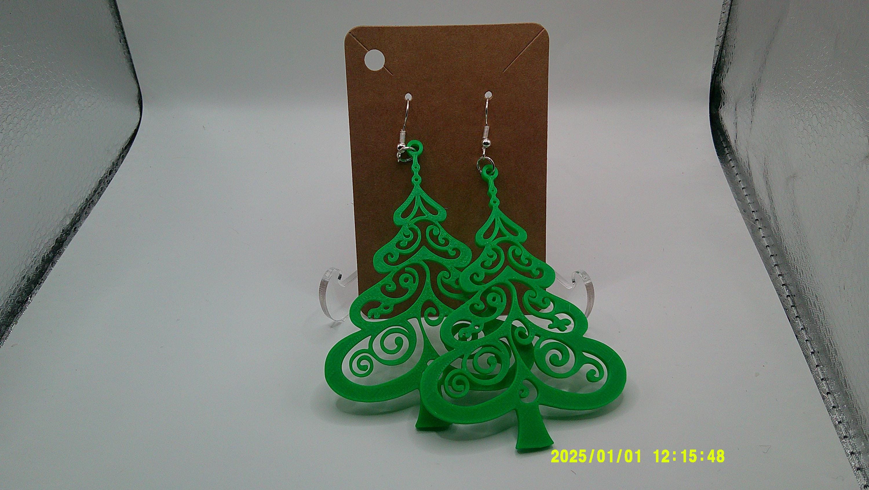 Filigree Tree Earrings – 3D Printed Holiday Elegance