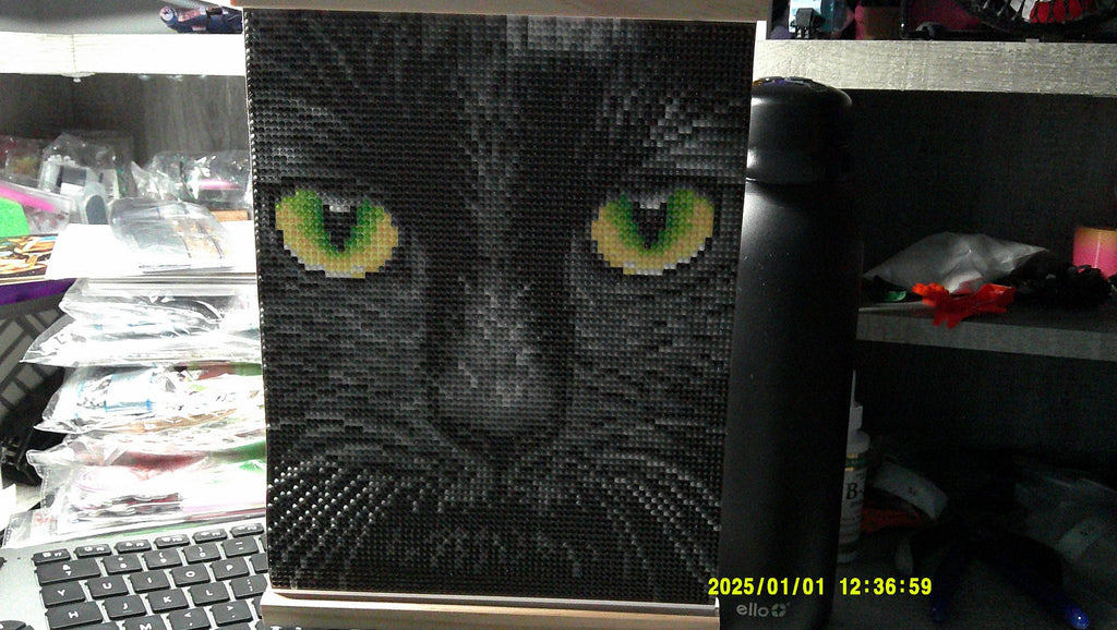 Mystic Black Cat Face Diamond Painting with Glowing Eyes