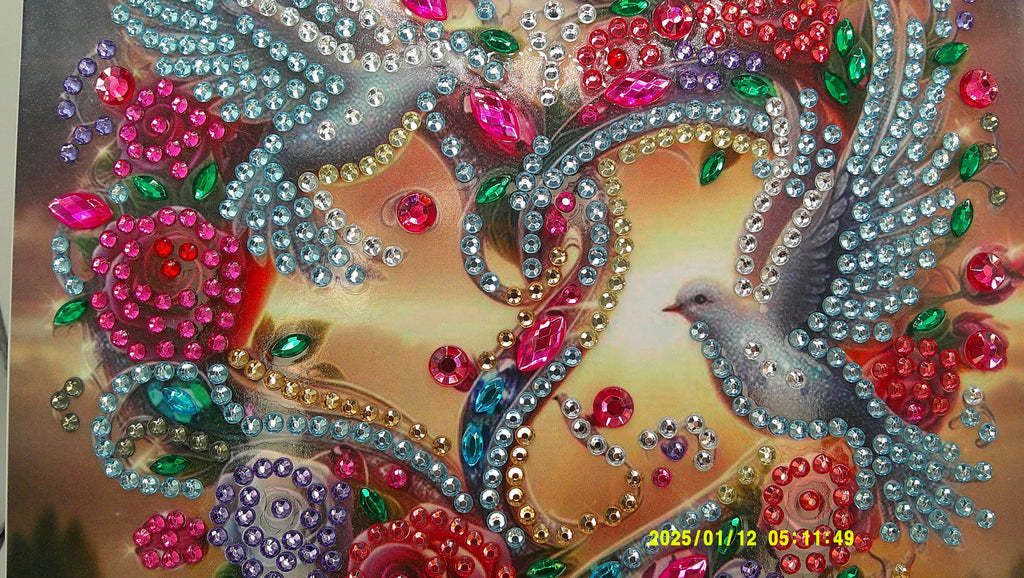 Love Doves Diamond Art Plaque | Heart & Floral Gem Artwork