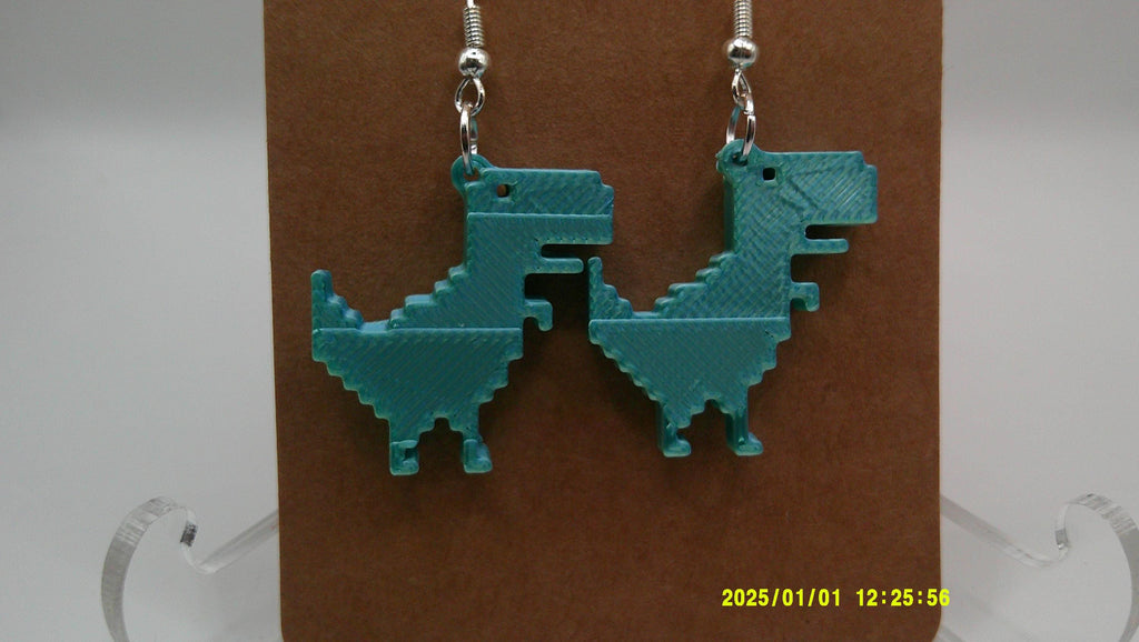 Pixel Dino Earrings – 3D Printed Retro Fun