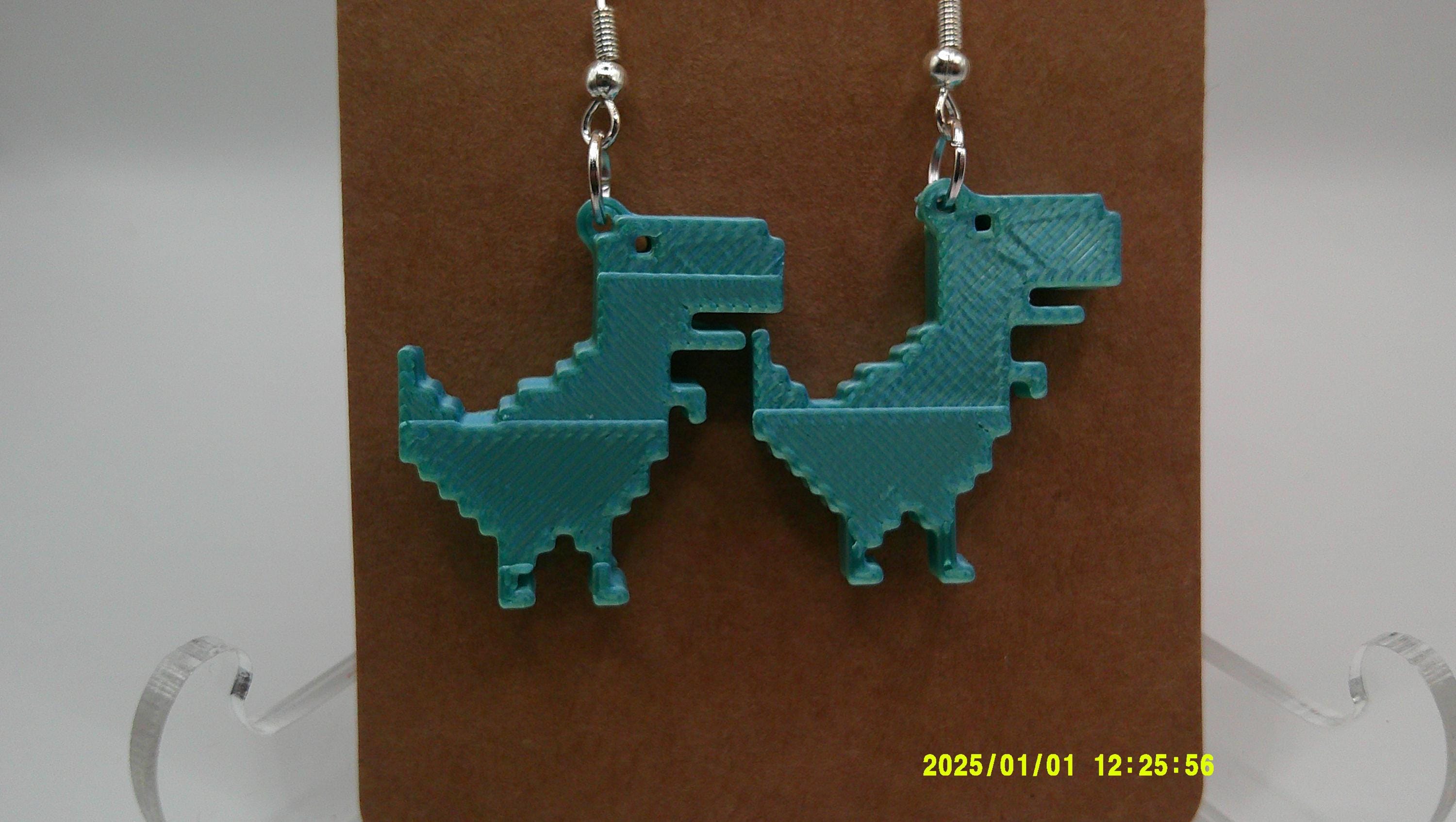 Pixel Dino Earrings – 3D Printed Retro Fun