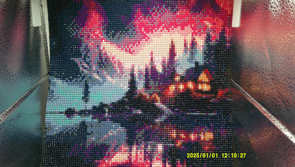 Crimson Cabin Reflections Diamond Art Painting