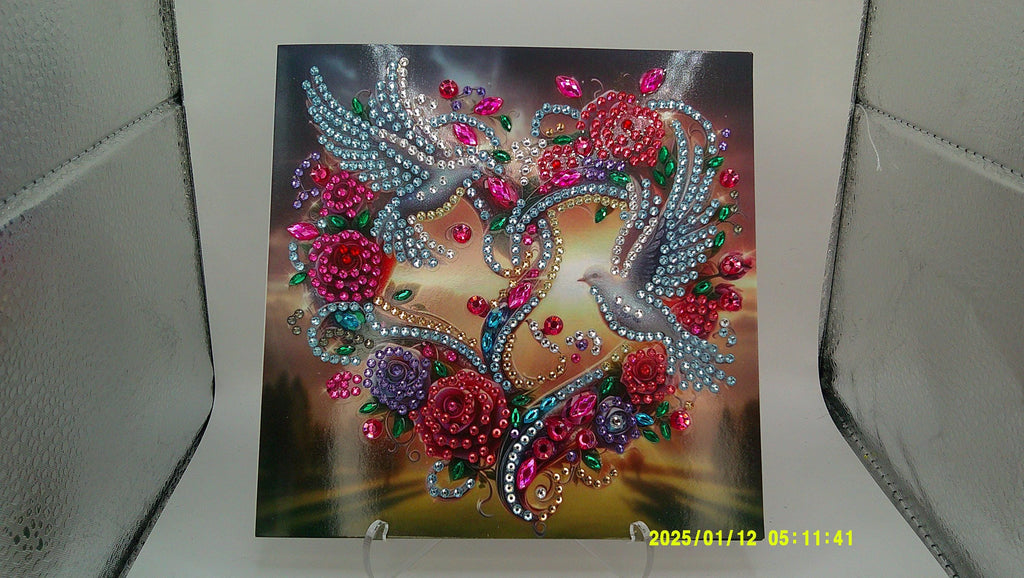 Love Doves Diamond Art Plaque | Heart & Floral Gem Artwork