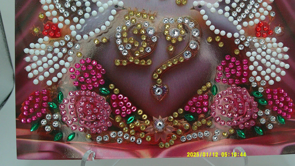 Romantic Crowned Heart Greeting | Sparkling Doves & Roses