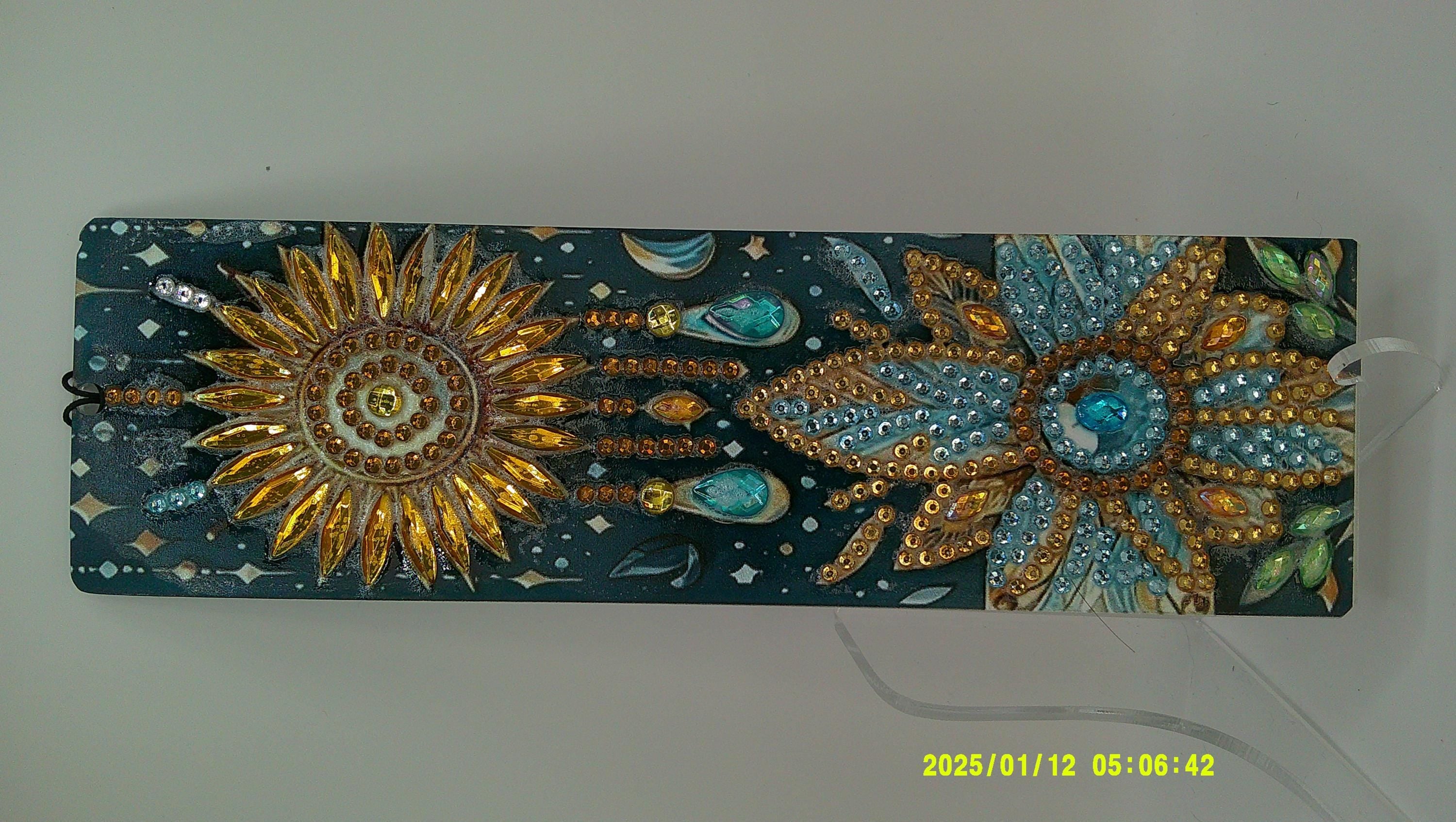 Cosmic Flower Rhinestone Bookmark | Blue & Gold + Sunset Bloom