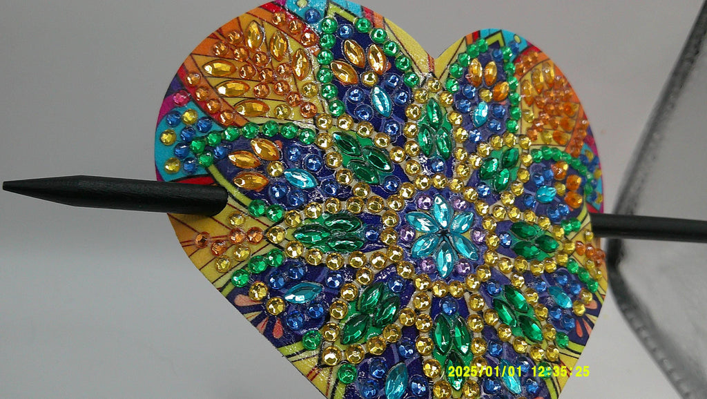 Rainbow Mandala Heart Diamond Art Hair Clip