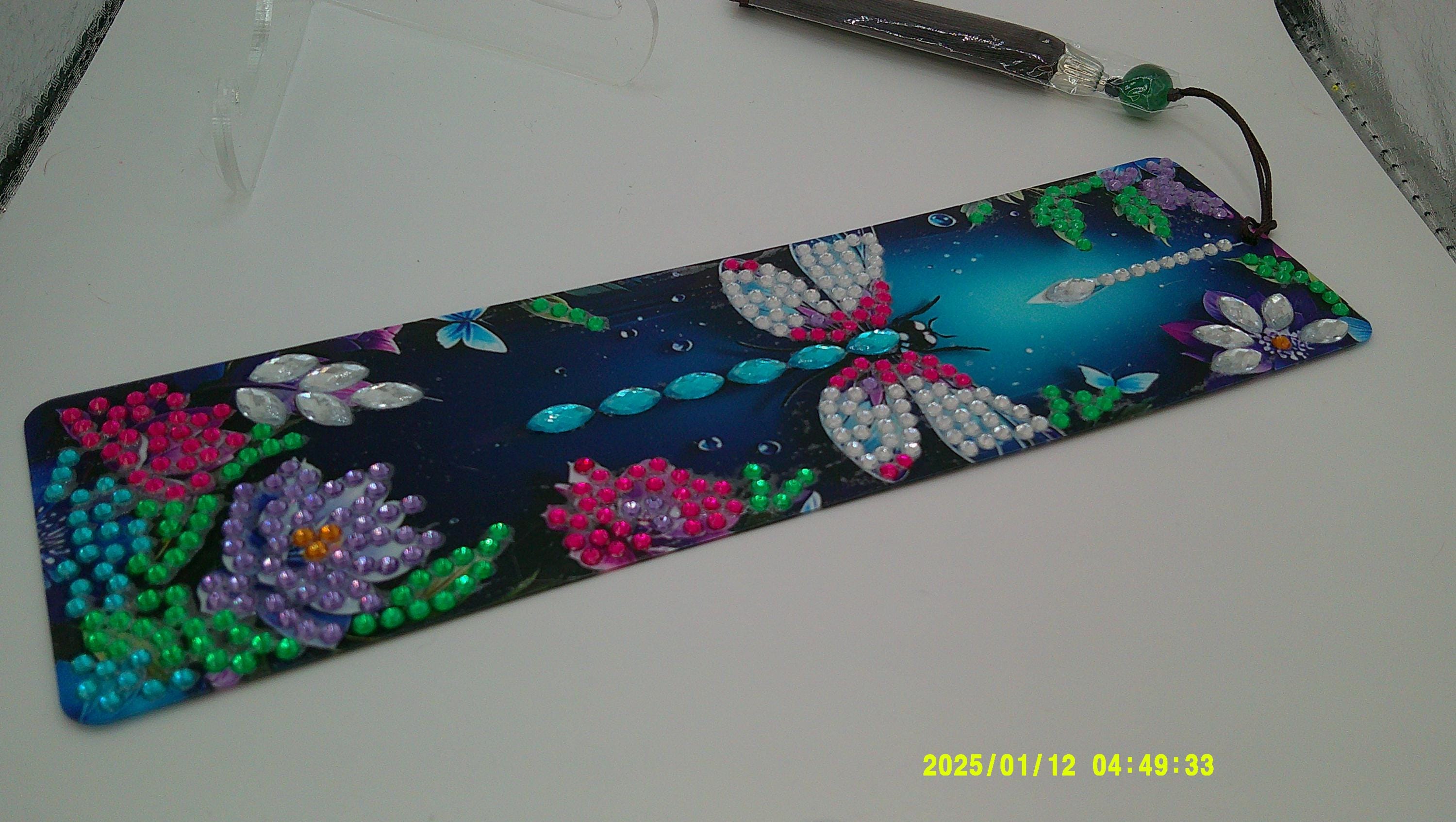 Dragonfly & Flowers Diamond Art Bookmark | Sparkling Rhinestone Design