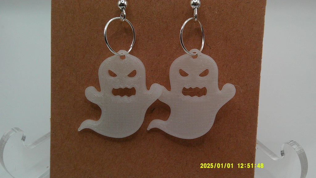Grumpy Ghost Earrings – Spooky Hoop Dangles