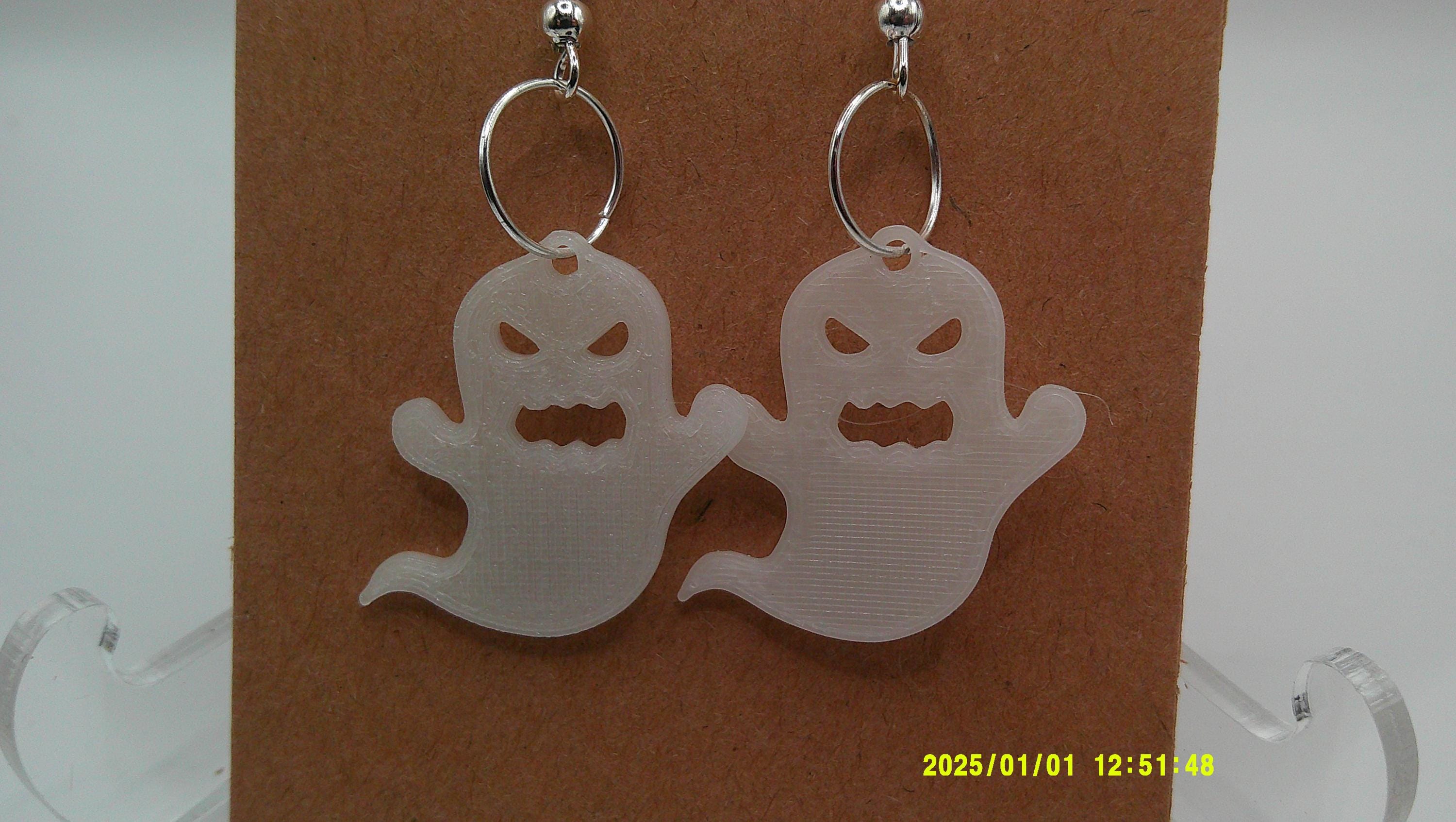 Grumpy Ghost Earrings – Spooky Hoop Dangles