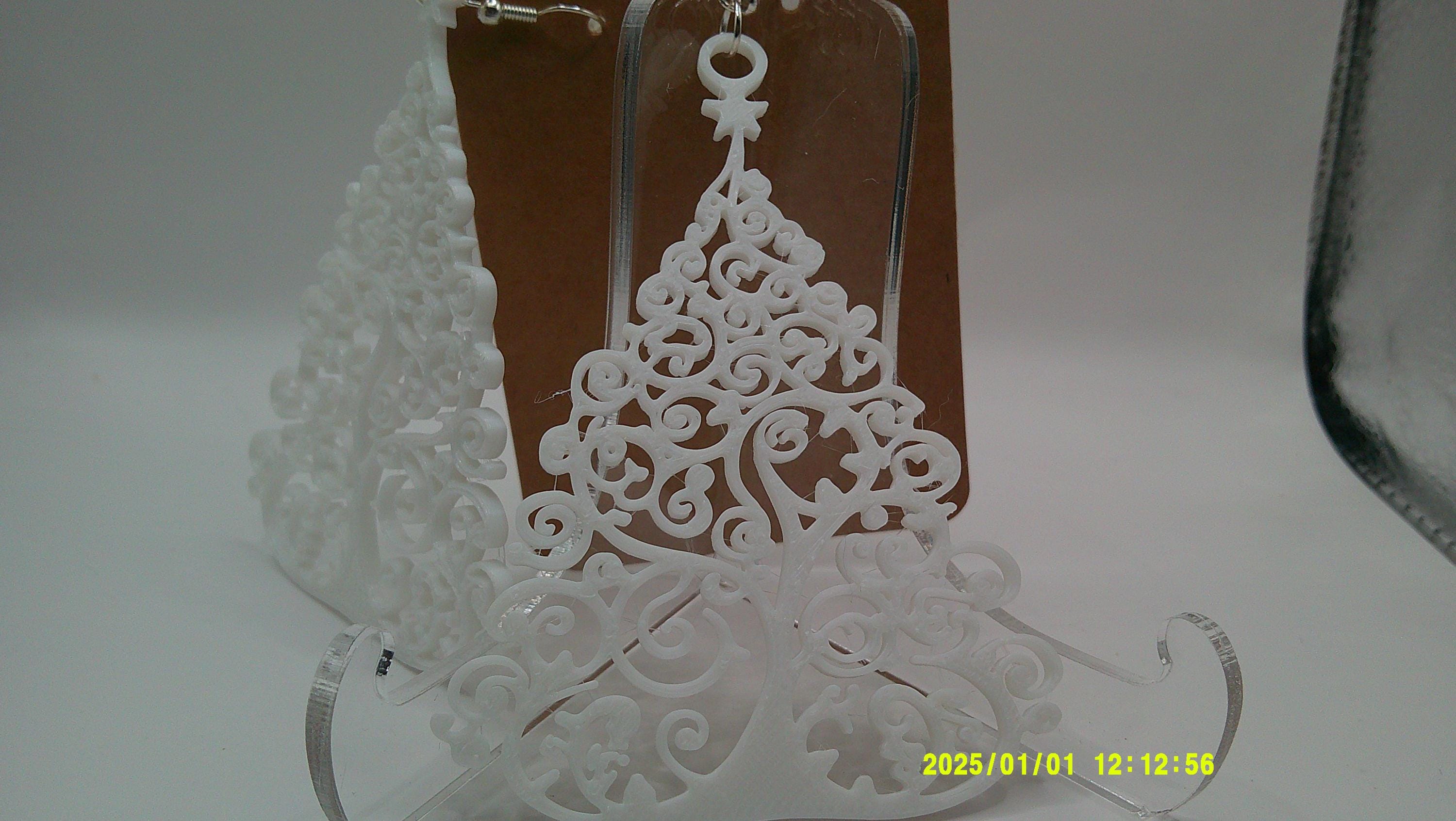 Swirled Tree Earrings – 3D Printed Holiday Magic