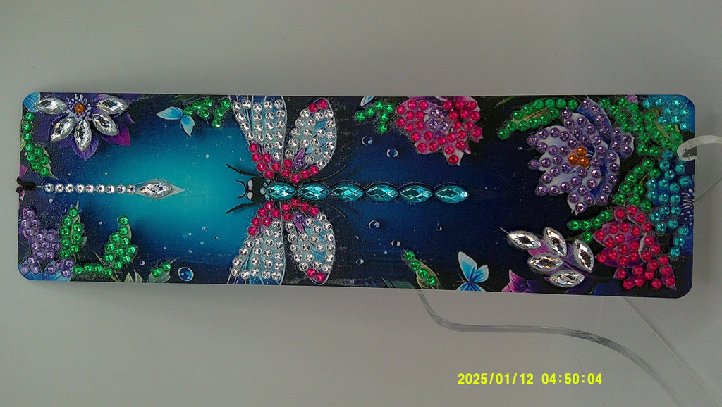 Dragonfly & Flowers Diamond Art Bookmark | Sparkling Rhinestone Design