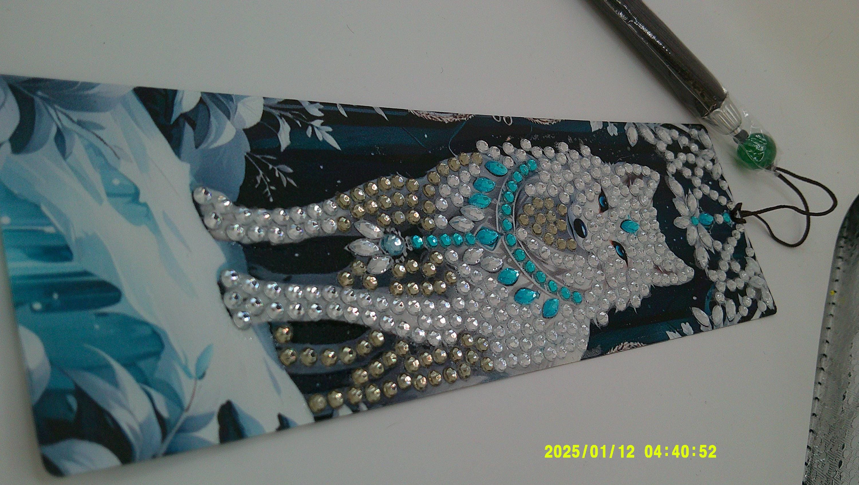 Fantasy Wolf Diamond Art Bookmark | Blue‑Eyed Wolf Sparkle Design
