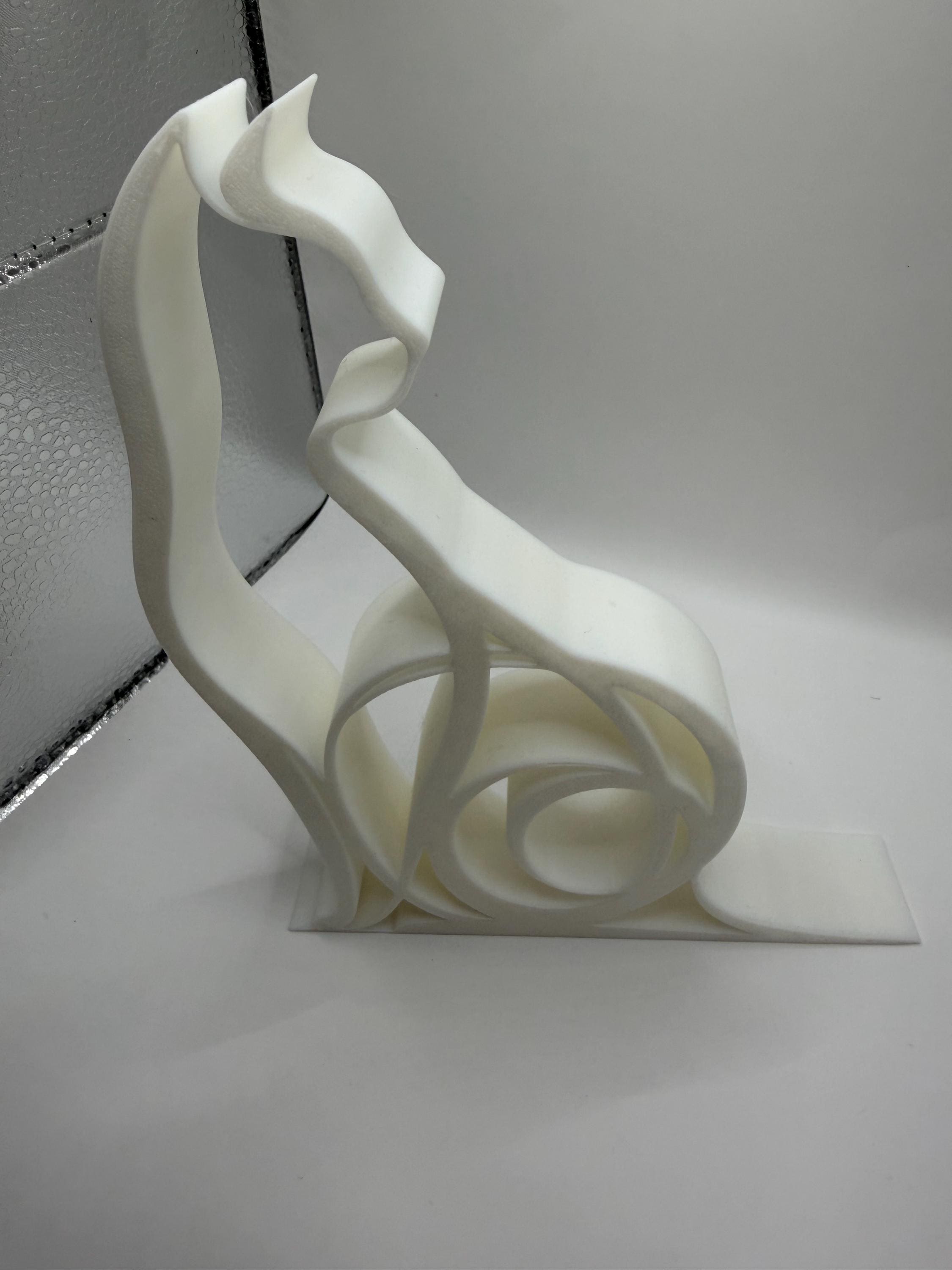 3D Printed Sleek Curved Cat Sculpture
