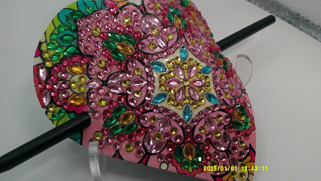 Pastel Mandala Heart Diamond Art Hair Clip