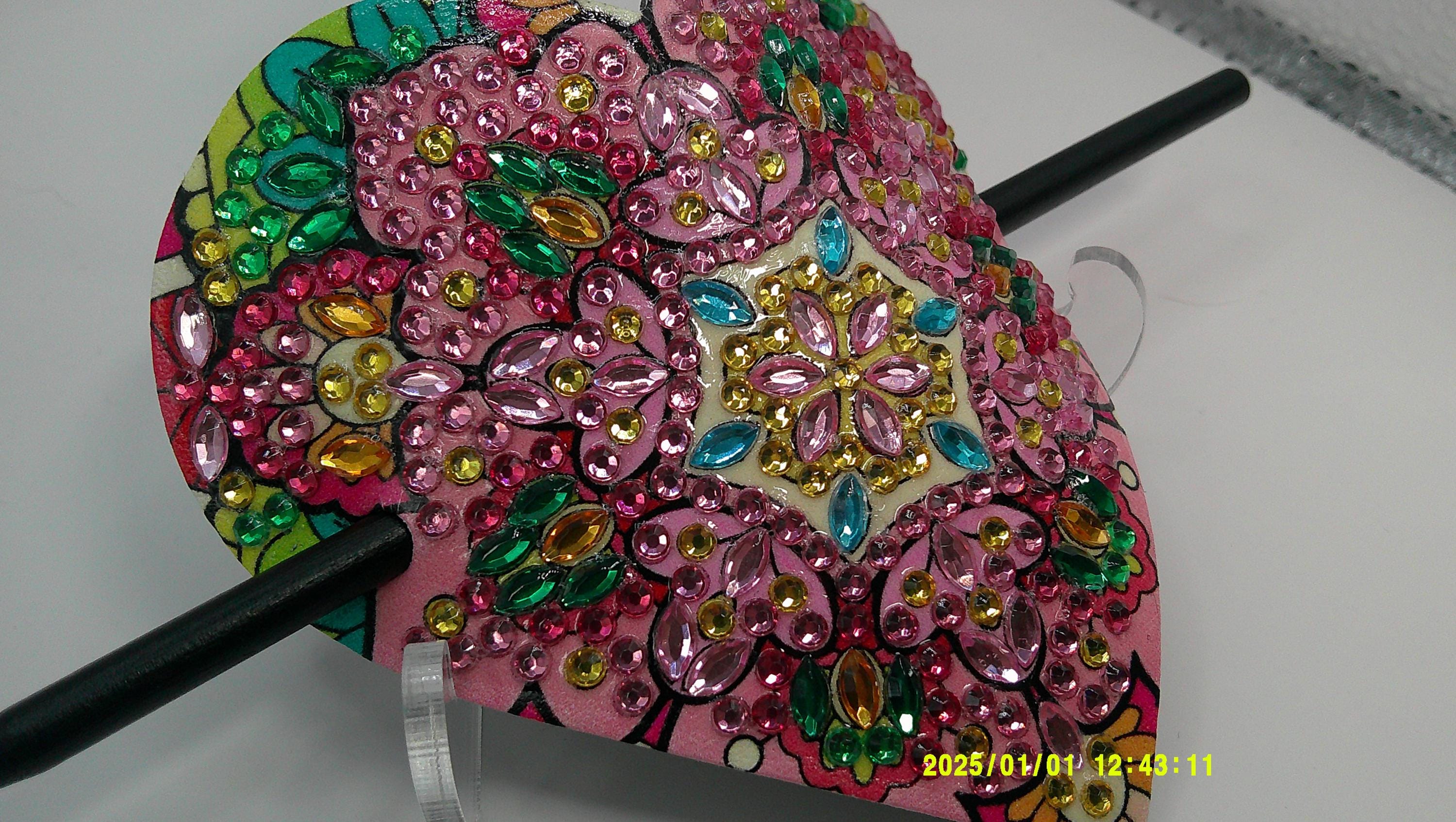 Pastel Mandala Heart Diamond Art Hair Clip